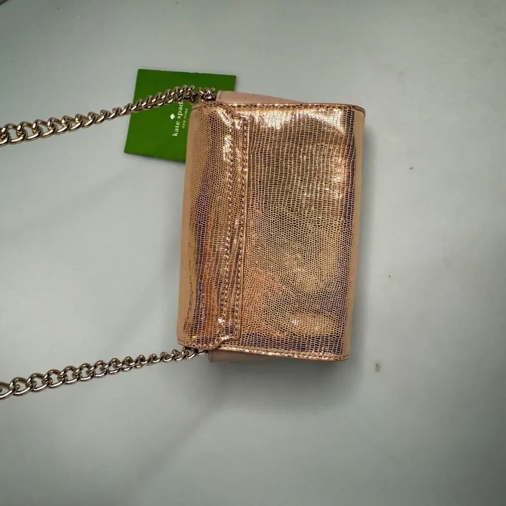 Kate Spade Gold Leather Montford Park Exotic w/Bow Crossbody Handbag $195 -NWD - Picture 9 of 16